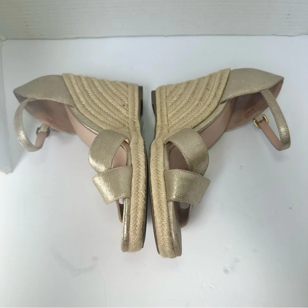 J. Crew Women’s Metallic Gold Wedge Espadrille Sandals with Ankle Strap-Size 8.5